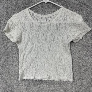 Vintage Nan Flower Lace Top Large White Sheer Layering Femme Romantic Editorial